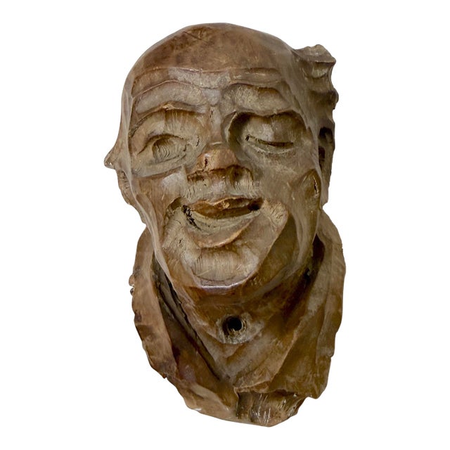 Antique Hand Carved 19th Century Victorian Old Man Folk Art Wall Bust Sculpture For Sale
