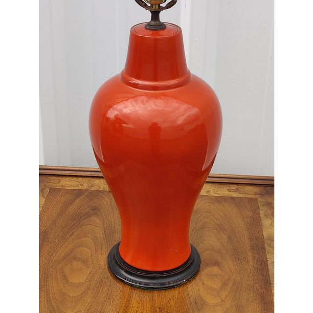 Mid 20th Century Vintage Mid Century Orange Pottery Table Lamp For Sale - Image 5 of 8