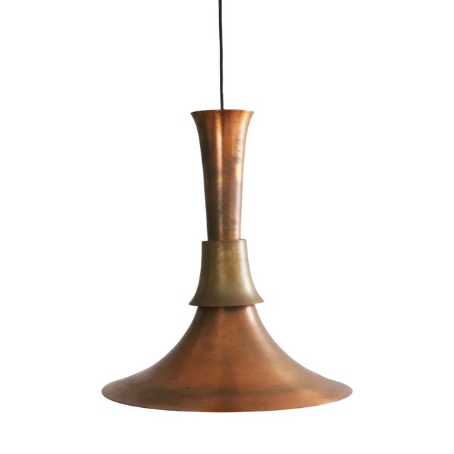 Copper Semi Pendulum Pendant Lamp by Bent Nordsted for Lyskaer Belysning, 1970s For Sale