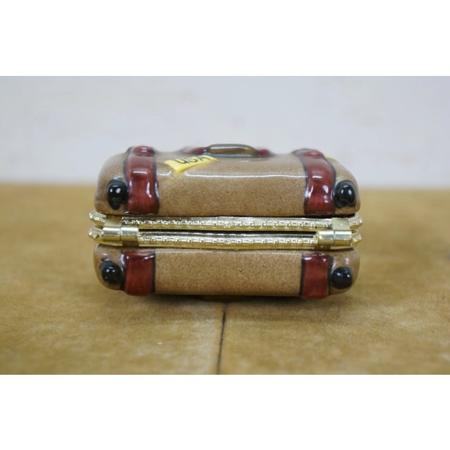 Late 20th Century Limoges France Porcelain Trinket Keepsake Suitcase Luggage Box Usa 2.5" For Sale - Image 10 of 11