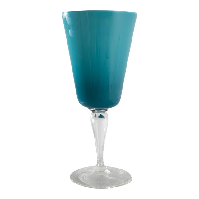 1960s Italian Teal Glass Goblet For Sale