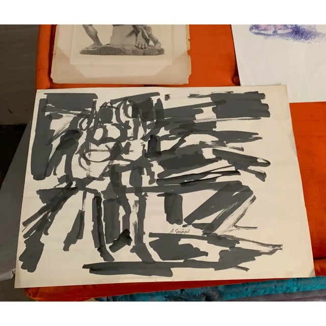 Mid 20th Century Abstract Action Painting, Black & White Pen & Ink on Paper by Salvatore Grippi For Sale - Image 4 of 5