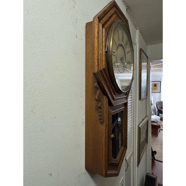 Wood Antique Ansonia “Regulator A” Schoolhouse Style Regulator Wall Clock For Sale - Image 7 of 10