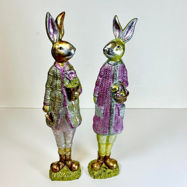 These are a delightful pair of tall Easter Bunnies crafted of plaster and covered in foil wraps. They are whimsical and...