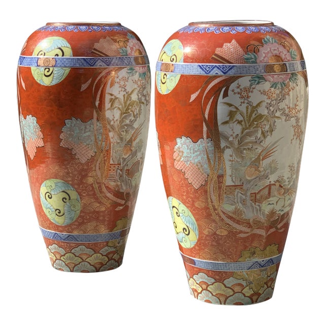Monumental Antique Japanese Kutani Vases - a Pair For Sale