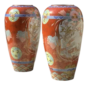 Monumental Antique Japanese Kutani Vases - a Pair