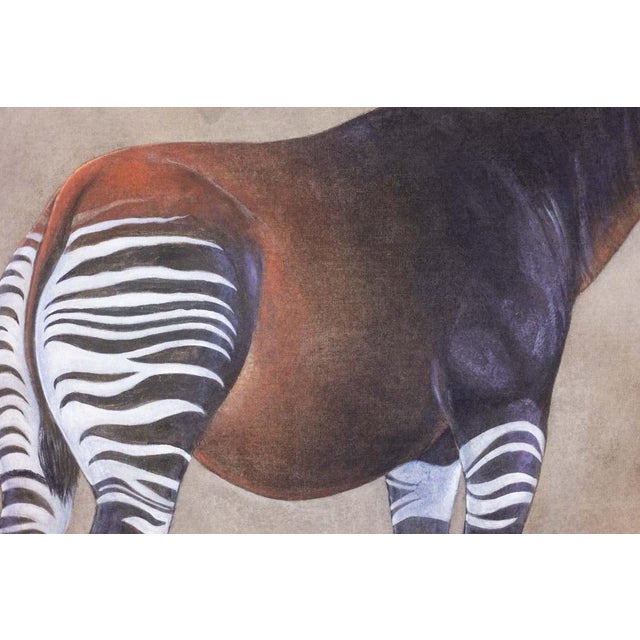 French Artist, An Okapi on a Gray Background, Painted Canvas For Sale - Image 6 of 7