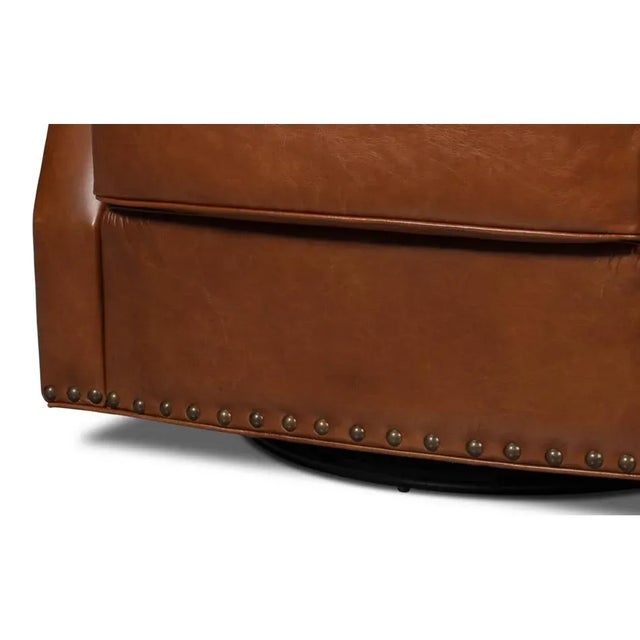 Brown Classic Brown Leather Swivel Armchair For Sale - Image 8 of 11