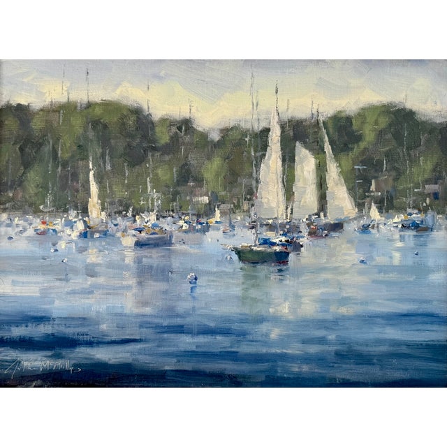 Small original oil painting by American artist, Jonathan McPhillips. Masterfully and beautifully rendered coastal scene of...