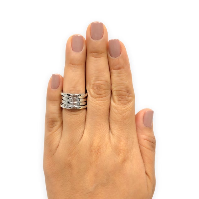 Metal Bulgari Bvlgari B.zero1 18k White Gold 4-Row Band Ring Size 53 (6.5) For Sale - Image 7 of 9