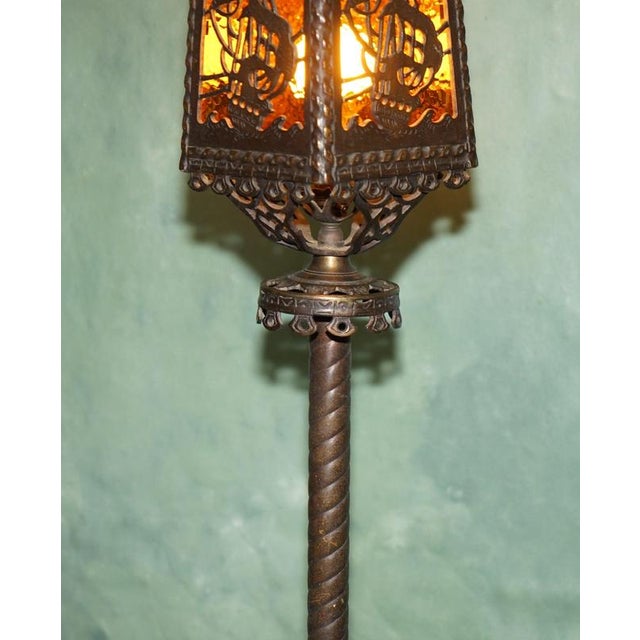 American Gothic Revival Bronze and Amber Glass Ship Lantern Floor Lamps, 1920, Set of 2 For Sale - Image 13 of 18