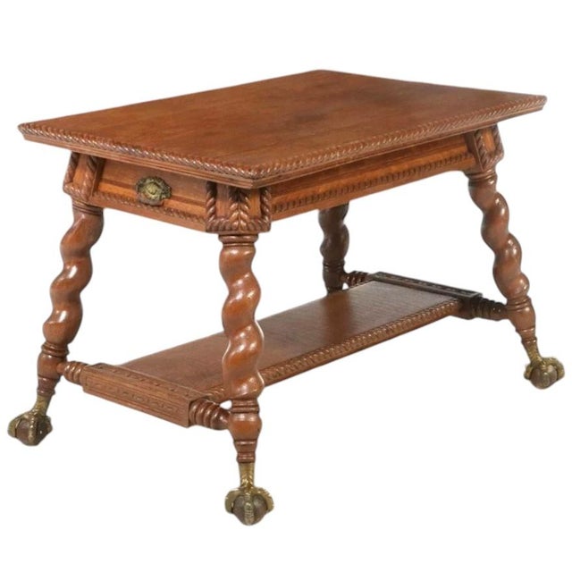 C. 1893 Mecklen Bros of Nyc Oak Library Table With Barley Twist Legs For Sale - Image 11 of 11