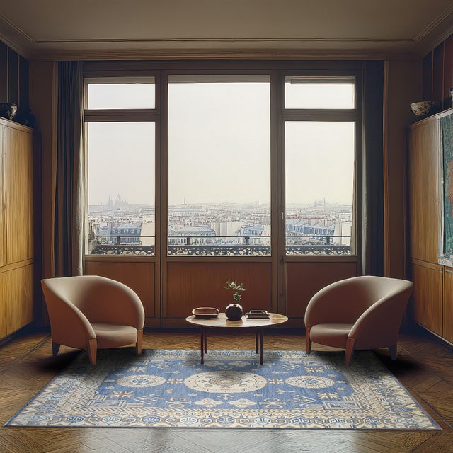 2020s 6x9 Traditional Blue Geometric Medallion Modern Hand Knotted Wool Carpet Rug For Sale - Image 5 of 8