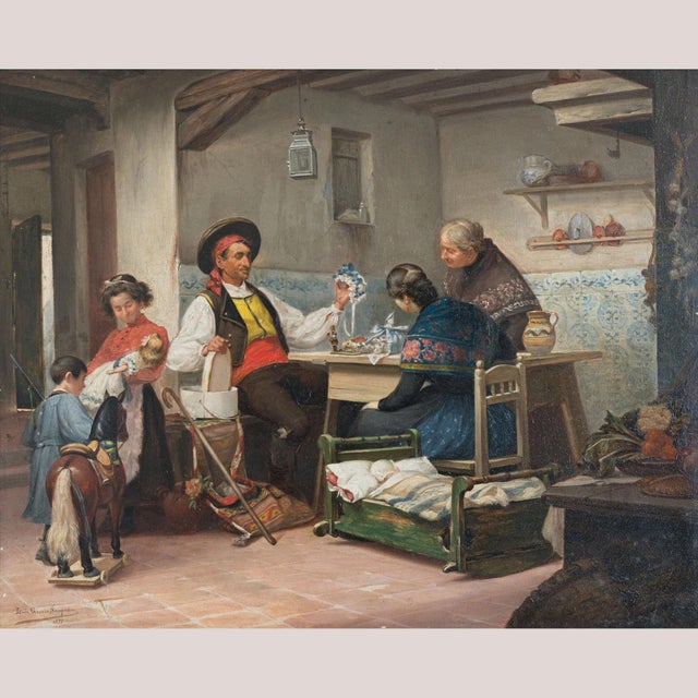 Thomas Garcia Sampedro, Traveling Toy Seller, 1890s, Oil Painting on Panel For Sale - Image 9 of 9