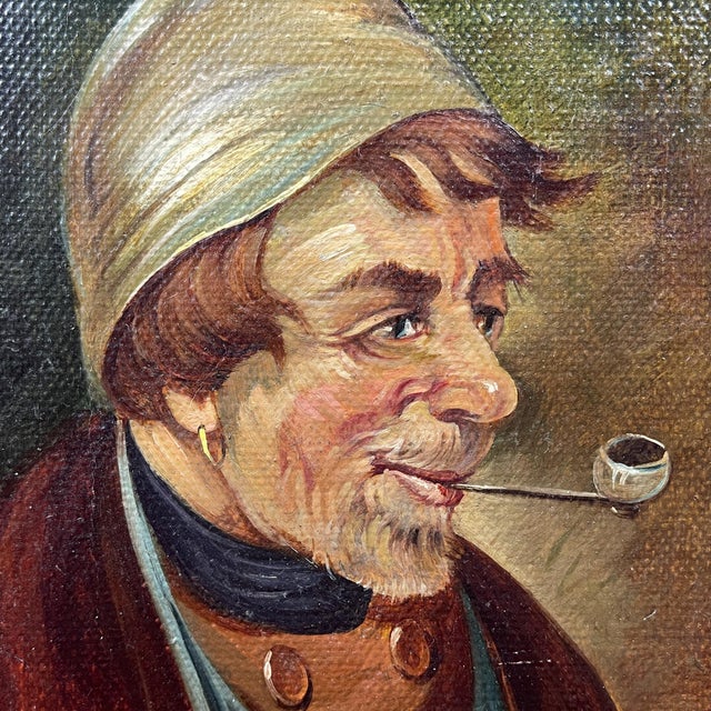 G. Schill, Portrait of Man in a Nightcap with a Pipe, 1930s, Oil on Canvas, Framed For Sale - Image 10 of 14