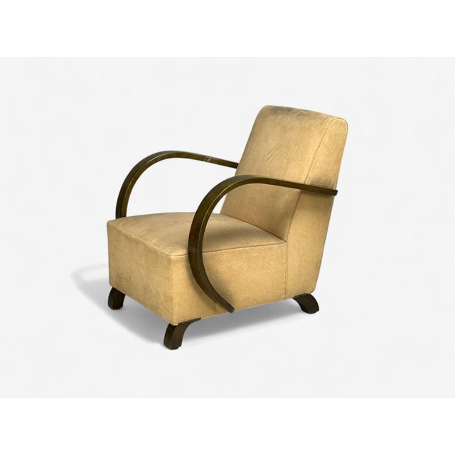 1940s Pair of Vittorio Valabrega, Beige Velvet, Bentwood, Lounge Chairs, Italy, 1940s For Sale - Image 5 of 15