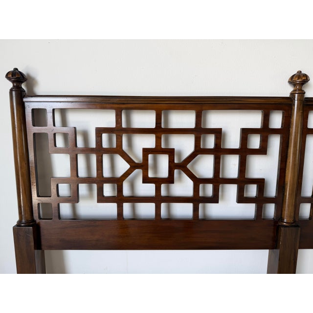 1970s Baker Hollywood Regency Style Walnut Fretwork King Size Headboard For Sale - Image 4 of 13
