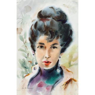 Eve Nethercott, Portrait of Woman With Earrings (P1.15), Watercolor on Paper For Sale