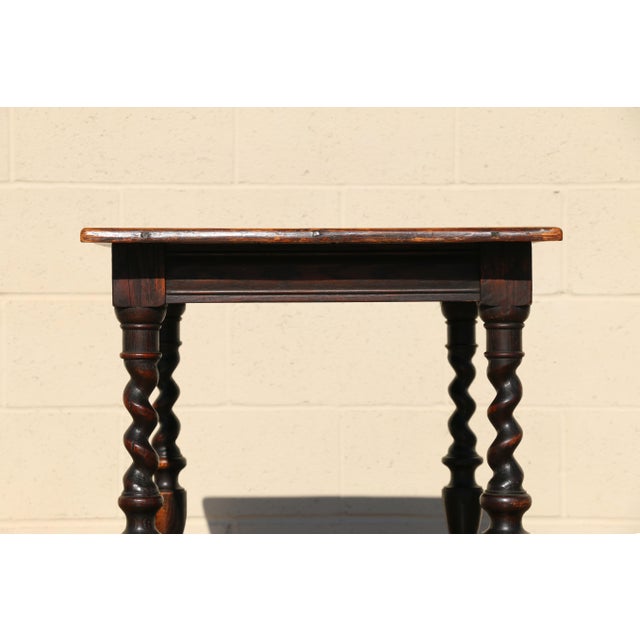Brown Antique English Solid Oak Barley Twist Side Table | Jacobean Revival Accent Table, Circa 1920s For Sale - Image 8 of 18