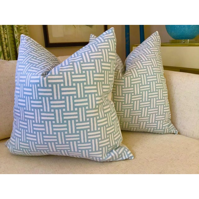 Contemporary Piermont in Spa Blue by Thibaut Pillows - a Pair For Sale - Image 3 of 3