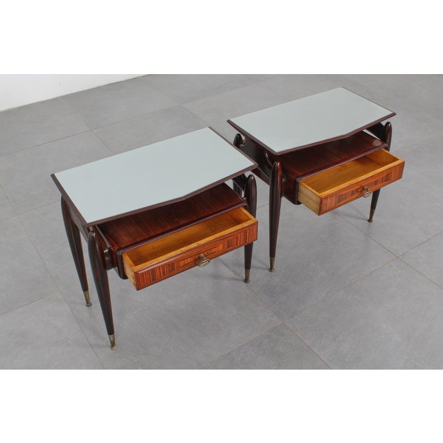 Mid-Century Modern Dassi Wood and Glass Nightstands, 1950s, Set of 2 For Sale - Image 11 of 18