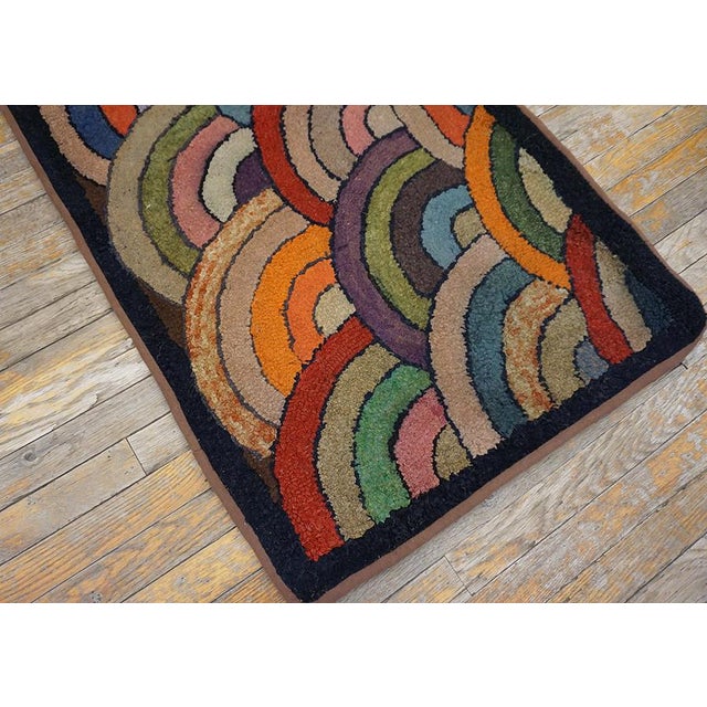 1920s Amazing Multi Color and Geometric Desing Border Antique American Hooked Rug For Sale - Image 5 of 11