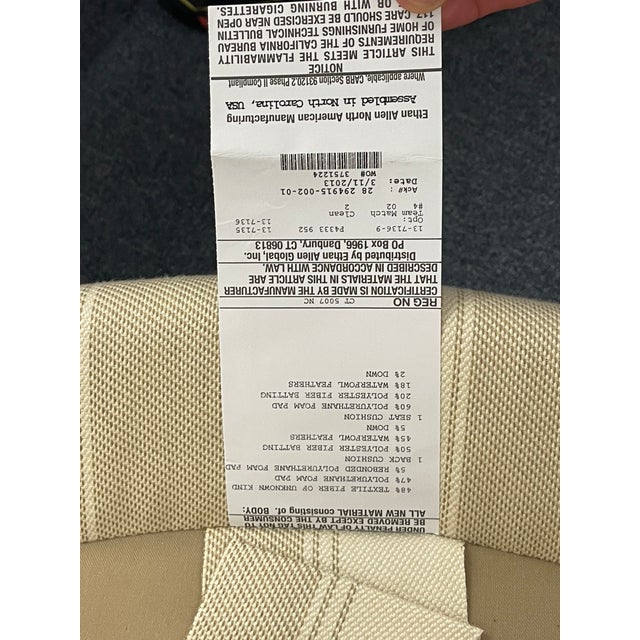 Ethan Allen Bergère Lounge Chair and Ottoman in Neutral Stripe, Featherblend Cushion For Sale - Image 11 of 11