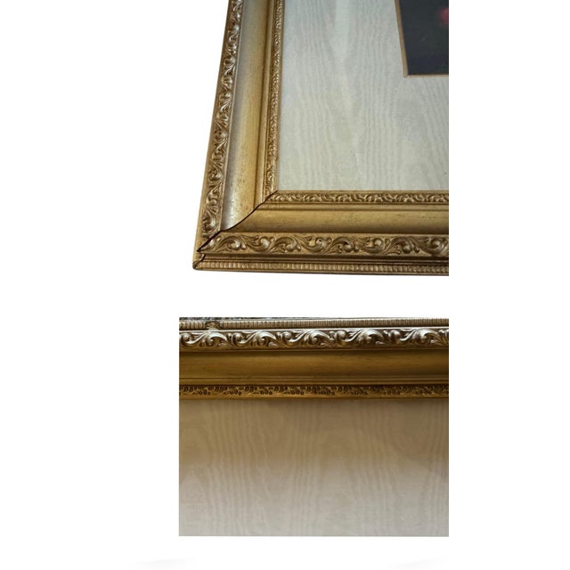 Substantial 40” Tall Framed Christmas Bell Wall Canvas Art With Ornate Gilt Wood Frame & Silk Mat For Sale - Image 10 of 11
