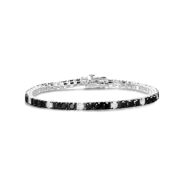.925 Sterling Silver 8.0 Cttw Black and White Diamond Tennis Bracelet (I-J Color, I2-I3 Clarity) - 7 For Sale
