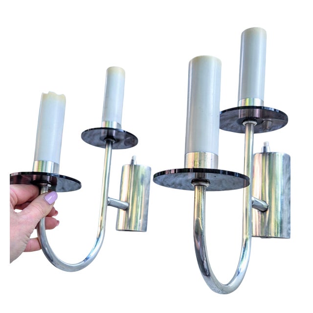 Vintage Art Deco Silver-Plated Sconces, 1970s, Set of 2 For Sale - Image 3 of 5