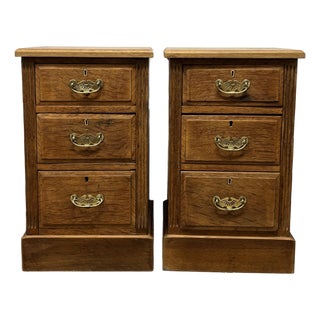 Antique English Oak Nightstands - A Pair For Sale