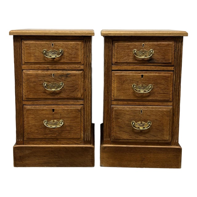 Antique English Oak Nightstands - A Pair For Sale