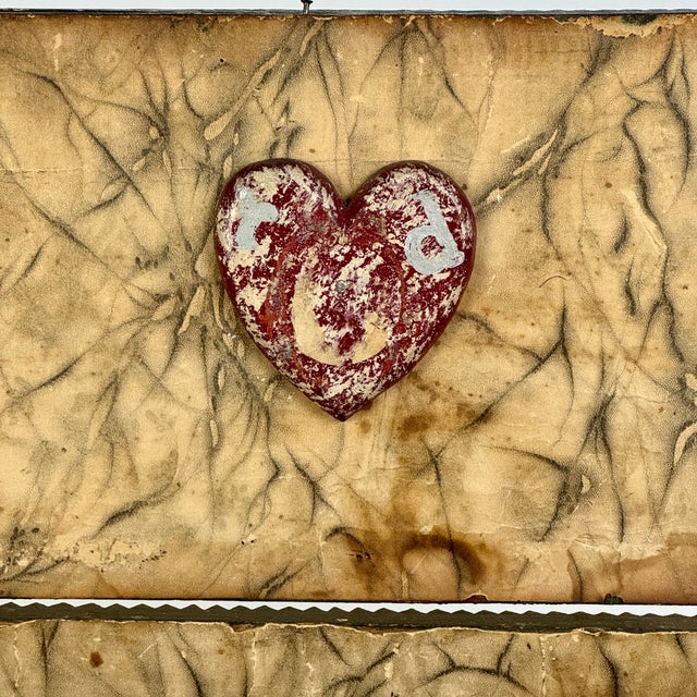 Early 20th Century Vintage Painted Tramp / Folk Art Sewing Box With Large Pincushion Top & Red Heart Carving For Sale - Image 5 of 18