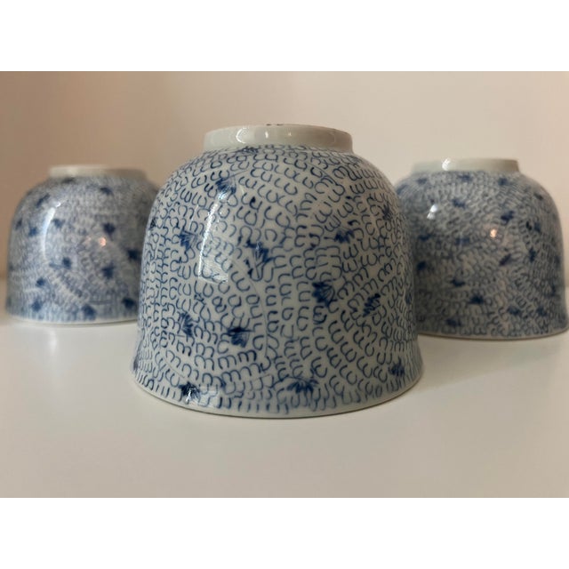 Antique Blue and White Japanese Teacups - Set of 9 - Mizinkarakusa Intricate Designs For Sale - Image 4 of 15