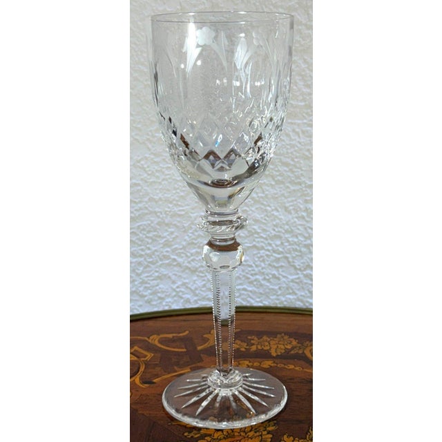 1990s Rogaska Queen Crystal Water Goblet Cut Floral Stemware Slovenia For Sale - Image 4 of 9