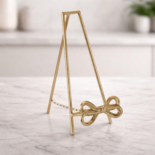 Farmhouse Gold Bow Plate Holder Easel 12.5"H For Sale - Image 3 of 4