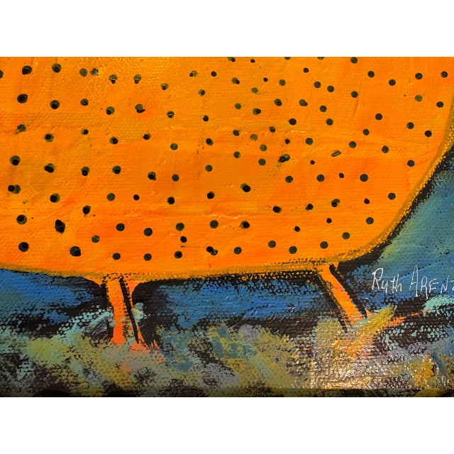 Wood 2025 Ruth Arenz Original Folk Chicken Painting in Vintage Frame For Sale - Image 7 of 10
