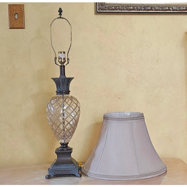 Mid-Century Modern Mid-Century Modern Style Bronze Crystal and Bronze Pineapple Table Lamp With Shade For Sale - Image 3 of 12