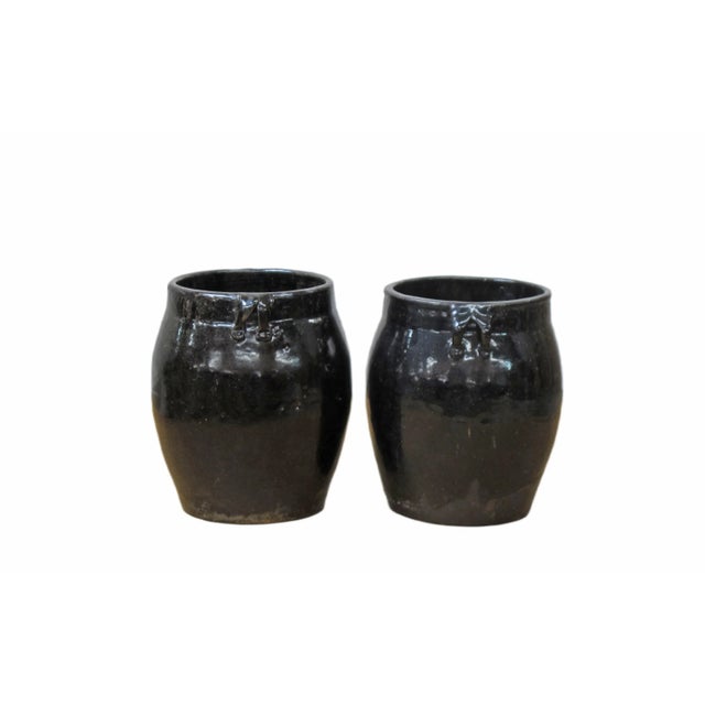 Chinese Hand Glazed Black Flower Pot - a Pair For Sale - Image 3 of 4