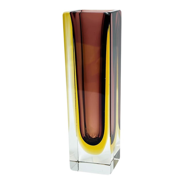Vintage Murano Glass Vase Vintage Mid-Century Modern Sommerso Glass Square Vase For Sale