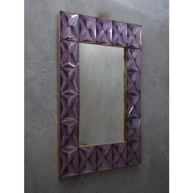 Gold Murano Strong Violet Glass and Brass Console Wall Mirror For Sale - Image 8 of 9