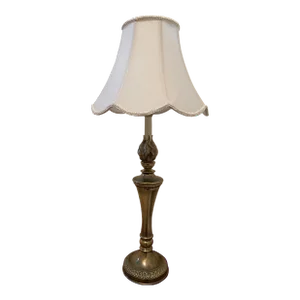 Ethan Allen Brass Candlestick Style Base Accent Table Lamp With Shade