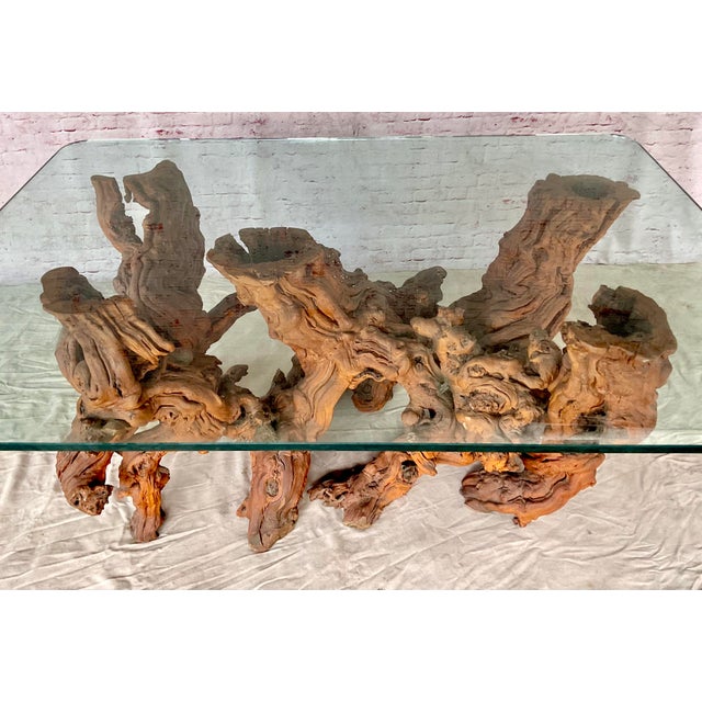 Vintage Sculptural Natural Burlwood Root Dining Table With Rectangular Glass Top For Sale - Image 16 of 18