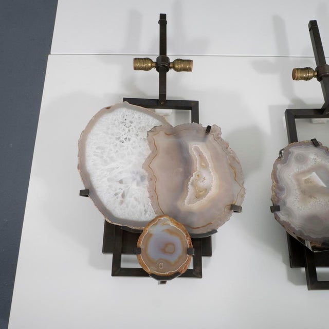 Pair of Cut Agate Wall Sconces With Rectangular Fabric Shades For Sale - Image 10 of 15