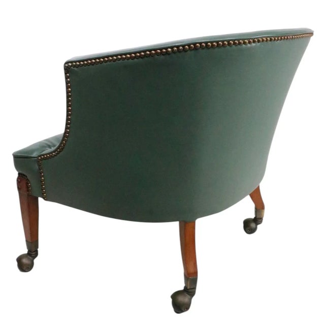 Mid 20th Century Leather Tub Chair With Nailhead Studs and Ball Caster Feet For Sale - Image 12 of 14