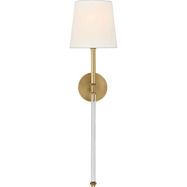Camille Large Tail Sconce in Hand-Rubbed Antique Brass with Linen Shade Designer: Suzanne Kasler Finish: Hand-Rubbed...