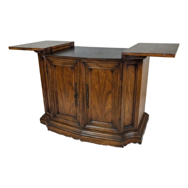 1960s Century Furniture Walnut Flip-Top Bar Cabinet Server With Black Laminate For Sale