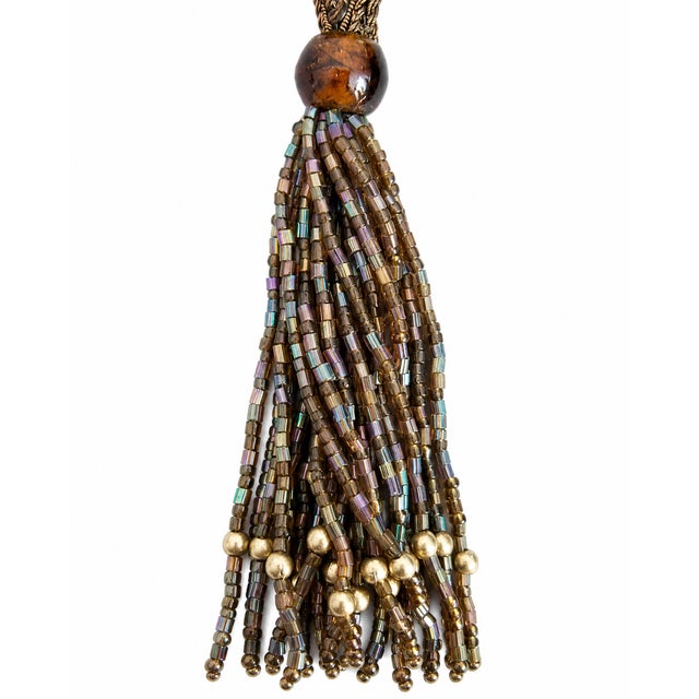 Set of 6 Embroidered & Beaded Tassel Ornaments in Teal, Bronze & Gold For Sale In Baltimore - Image 6 of 7