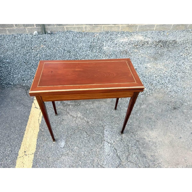 Antique Federal Style Petite Sized Inlaid Flip Top Game Console Table For Sale In Washington DC - Image 6 of 18