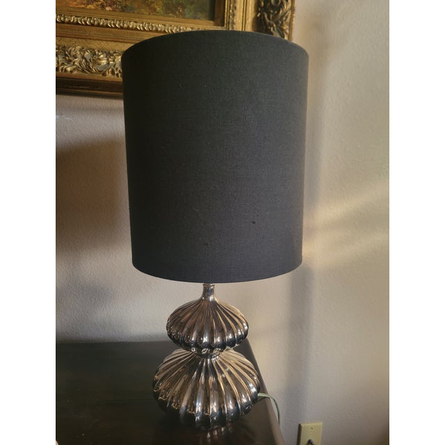 Late 20th Century Mid Century Modern Ribbed Chrome Table Lamp, For Sale - Image 4 of 12